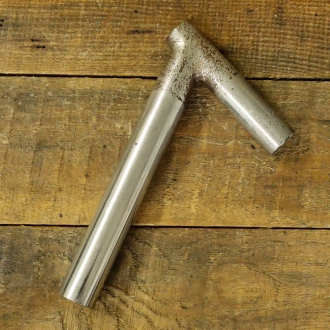 Winkelsattelstütze, Durchmesser: ca. 24 mm, Schaftlänge: ca 155 mm, verchromt, orig. 20er/30er Jahre, gebr. 