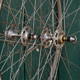 Laufradsatz 28 Zoll (622), 80er J., für Rennrad, WOLBER TX Profil Drahtreifenfelgen, Naben: CAMPAGNOLO Record Hochflansch, gebr. 