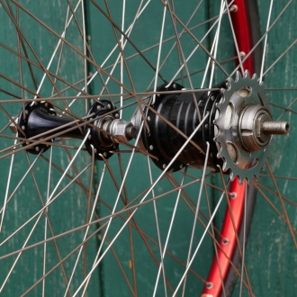 Laufradsatz 28 Zoll (622), 80er/90er J., F.I.R. EL20 Drahtreifenfelgen, Alu, rot-metallic, Naben: F&S Penta Sport, gebr. 