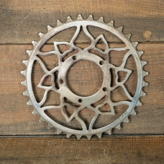 Kettenblatt EDELWEISS, 1920er/30er J., 5/8 Zoll, 36 Zähne, 5-Punkt Verschraubung, vernickelt, NOS 