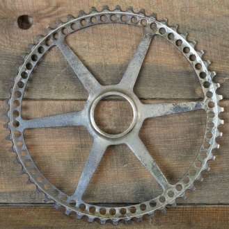Kettenblatt, 1900er/10er J., 5/8 Zoll, 55 Zähne, Durchmesser Gewinde 51 mm, Nickelreste, gebr. 
