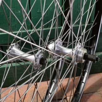 Laufradsatz, 26 Zoll (559), 90er J., für MTB, ALESA Konkav-Felge Alu schwarz, Naben: GRIMECA und BERKO, NOS 