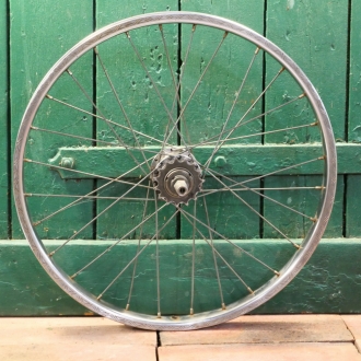 Hinterrad 20 Zoll (406), für Drahtbereifung, Stahl-Felge verchromt, original 60er/70er J., SACHS 3-Gang Mod. 415, gebr. 