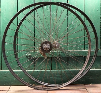 Laufradsatz 26 Zoll (559), Stahlfelgen für Drahtbereifung, 1949, für Ballonrad, gebr. 