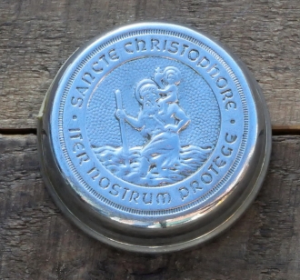 Fahrrad/Moped Klingel Deckel "SANCTE CHRISTOPHORE", orig. 50er Jahre, verchromt, ohne Unterteil, ggf. Gebrauchsspuren 