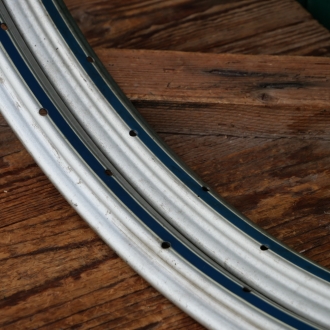 Felgen-Paar für Drahtbereifung Fahrrad, 28 x 1.75 (622mm), silber, Linien blau/weiß, NOS 