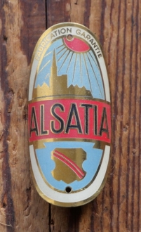 Steuerkopfschild FALSATIA, 30er-50er Jahre, Messing lackiert, NOS 