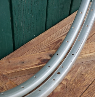 Felgensatz, MAYWEG 28 Zoll (622), Stahl, silber lackiert, 50er/60er J., NOS 