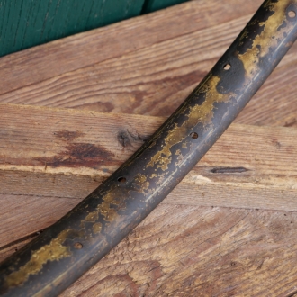 Felge 28 Zoll Außendurchmesser ca. 645 mm, für Wulstbereifung, 10er-50er J., Holzdekor, Linien scharz/gold,  gebr. 