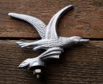 Schutzblechfigur Enten-Motiv (nicht markenspezifisch), Aluminium, original 30er - 50er Jahre, NOS 