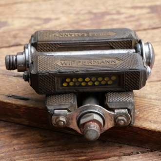 Pedale WIPPERMANN, für Tourenrad, schwarz, original 50er Jahre, Blankteile verchromt, gebr. 