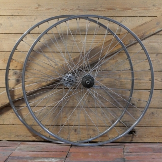 Laufradsatz 28 Zoll (622) WEINMANN Nirosta für Drahtbereifung, original 70er/80er J., Hinterrad mit Torpedo 3Gang-Nabe, gebr. 