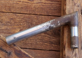 Winkelsattelstütze, Durchmesser: ca. 25,0 mm, Schaftlänge: ca 160 mm, verchromt, orig. 20er/30er Jahre, gebr. 