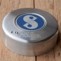 Polradabdeckhaube "SAXONETTE",  passend für den 30er Jahre Nabenmotor, Aluminium, 140mm, incl. Sachs Emblem blau