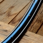 Fahrradfelge f. Drahtbereifung, 28" x 1.75, (622), Stahl, schwarz, Linierung blau weiss, orig. Altbestand, 36 Loch, 35mm breit